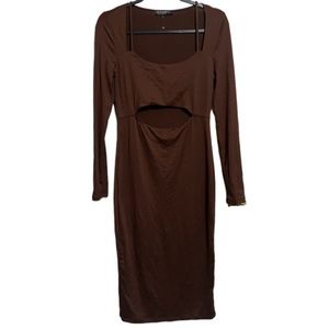 NWOT Liz & Sara Brown Long Sleeve Dress cut out L